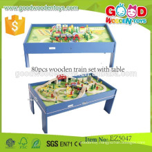 2015 Top Quality Hotsale Kids 80pcs Wooden Train Set With Table ,Track tpys